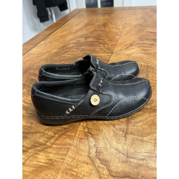 UnStructured By Clarks Women's 7 Shoes Black Leather Hippie Boho Button Loafers - Picture 3 of 5